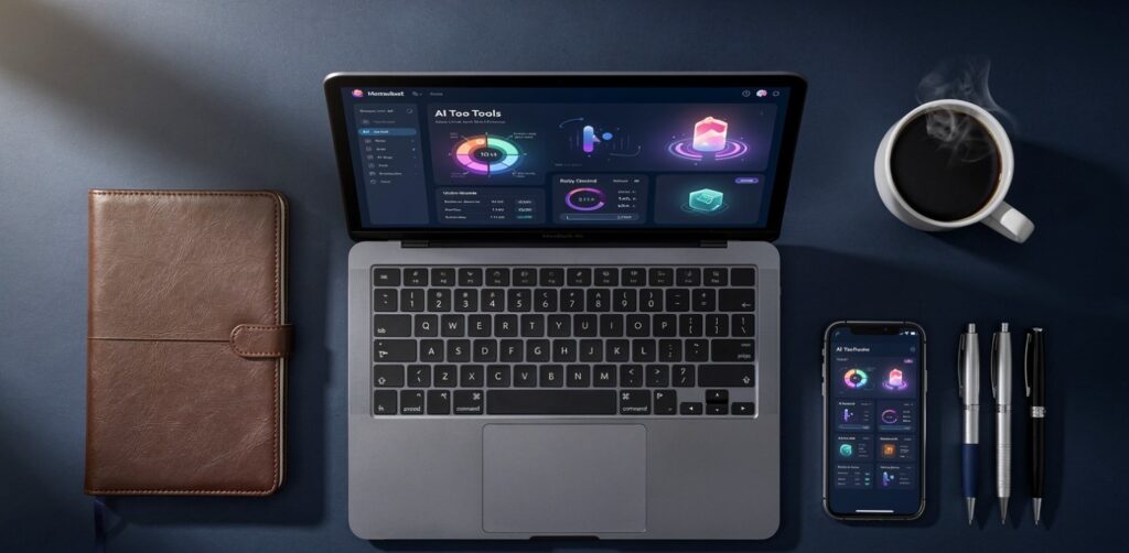  Best AI tools for small business owners in 2026 displayed on a laptop at a clean modern desk