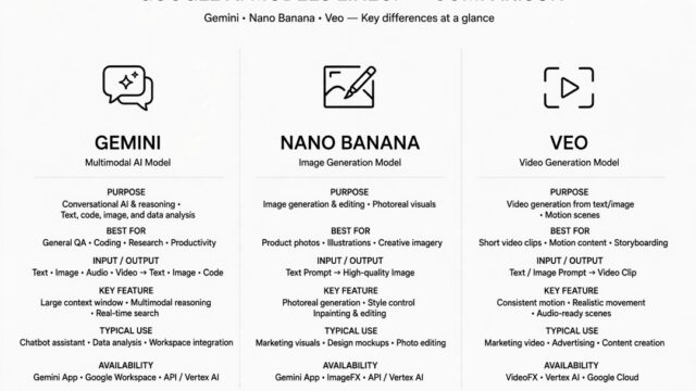 Google AI models comparison — Gemini, Nano Banana, Veo lineup